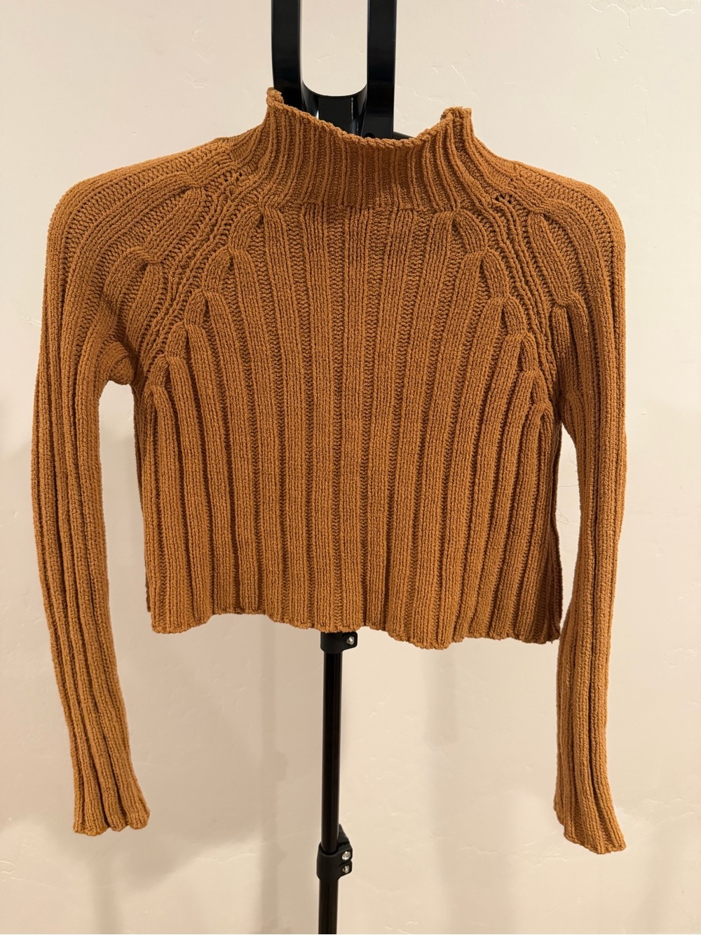 American Eagle Outfitters Cropped Ribbed Turtleneck Sweater - Cognac - Picture 1 of 4